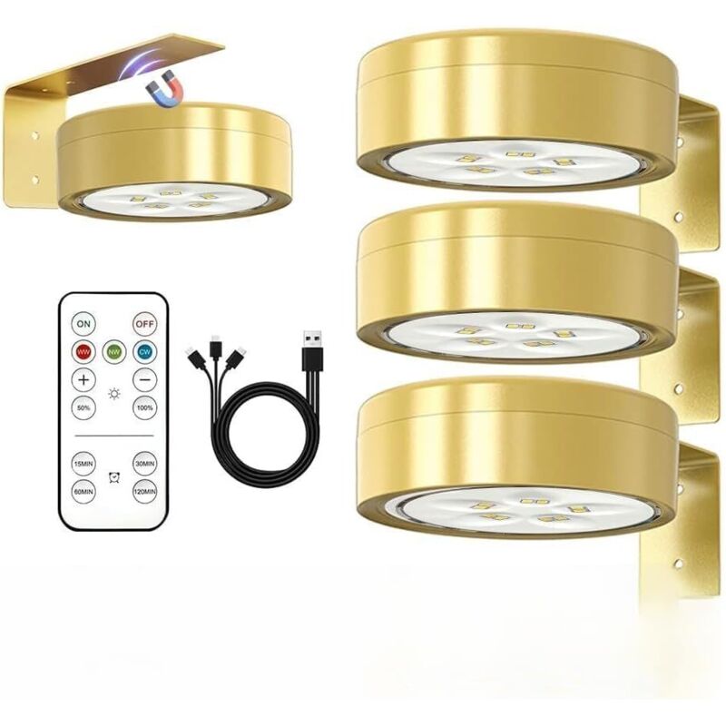 Éclairage de tableau sans fil avec télécommande - 3 lampes LED magnétiques dimmables et rechargeables, 3 couleurs de lumière, éclairage pour tableaux