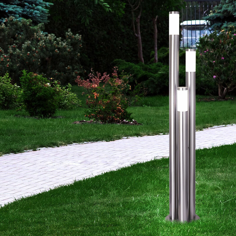 Etc-shop - Eclairage de chemin extérieur inox lampadaire led extérieur grand, éclairage de jardin 170 cm 3 colonnes argent, 3x 9Watt 3x 806lm blanc