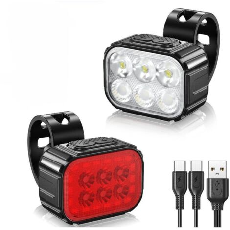 Éclairage de vélo LED rechargeable par USB, étanche IPX65 et doté de 8/12 modes d'éclairage.