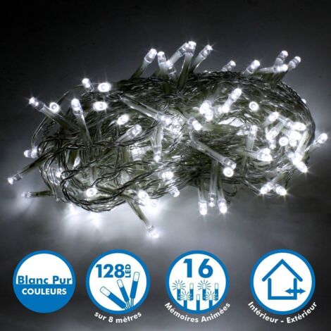 Eclairage Design – Guirlande lumineuse d'extérieur 8 mètres 128 LED blanc froid – Alimentation 230V/24V – Pour décoration festive et sapin