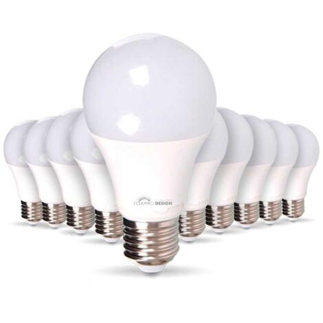 Eclairage Design – Lot de 10 ampoules LED E27 10.5W – 1055 lumens équivalent 75W – Blanc chaud 2700K – Grand angle 200°