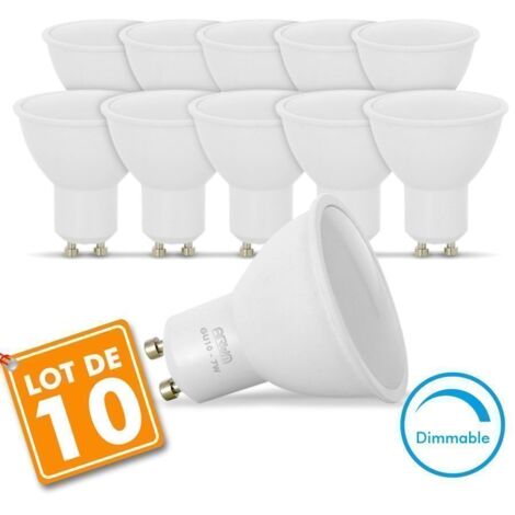 Eclairage Design – Lot de 10 ampoules LED GU10 7W dimmables – Température de couleur 6000K – Angle 110° – Lumens 556 – Compatible variateur LED