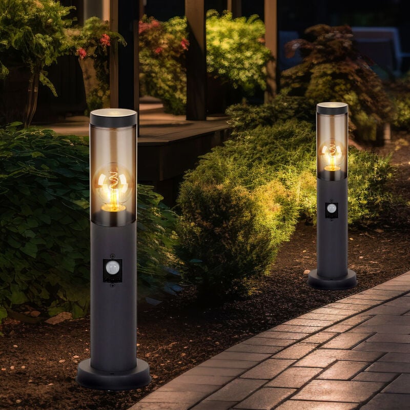 Globo - Eclairage extérieur lampadaire lampadaire fumée anthracite extérieur avec détecteur de mouvement lampadaire de jardin, métal plastique, 1x