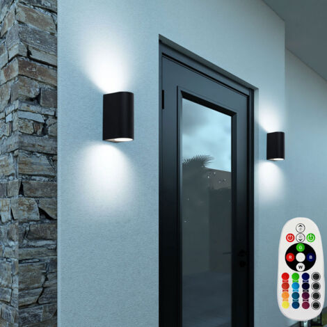 Eclairage extérieur porte d'entrée up down applique murale extérieur noir mur extérieur terrasse aluminium, changement de couleur dimmable avec télécommande, 2x LED RGB 3,5W 200lm 3000K, lot de 2