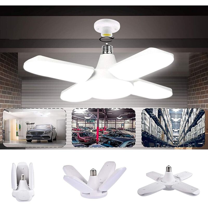 Bluedeer - clairage Garage, 80W 8000LM Led Garage E27 Lampe Atelier Déformable à 4 Panneaux Ajustables Super Brillant Plafonnier led pour