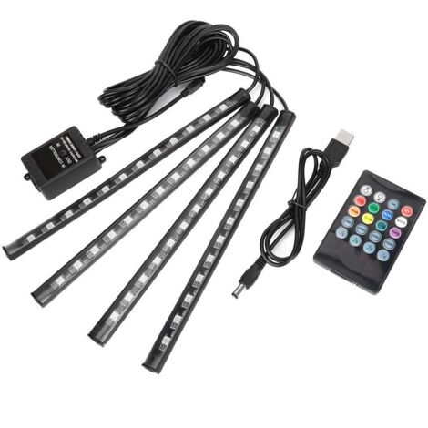 Éclairage Intérieur à LED de Voiture, 4 pièces Éclairage intérieur de Voiture RVB, étanche, Multicolore 48 LED Bandes LED de Voiture pour la décoration intérieure Automatique