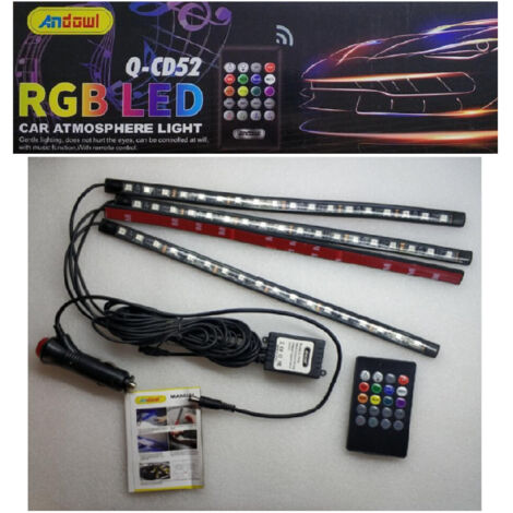 éclairage Intérieur De Voiture 12led Rgb Strip Footwell Lights Atmosphere Remote Control 12v Q-cd52