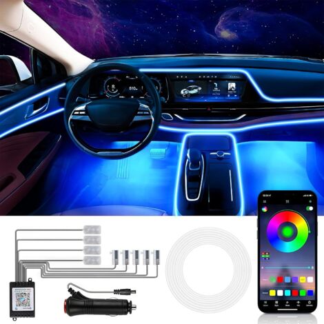Éclairage intérieur LED avec application, 2 lignes, 9 pièces, éclairage intérieur LED RVB coloré, bande de voiture avec télécommande, d'éclairage ambiant et éclairage de pied