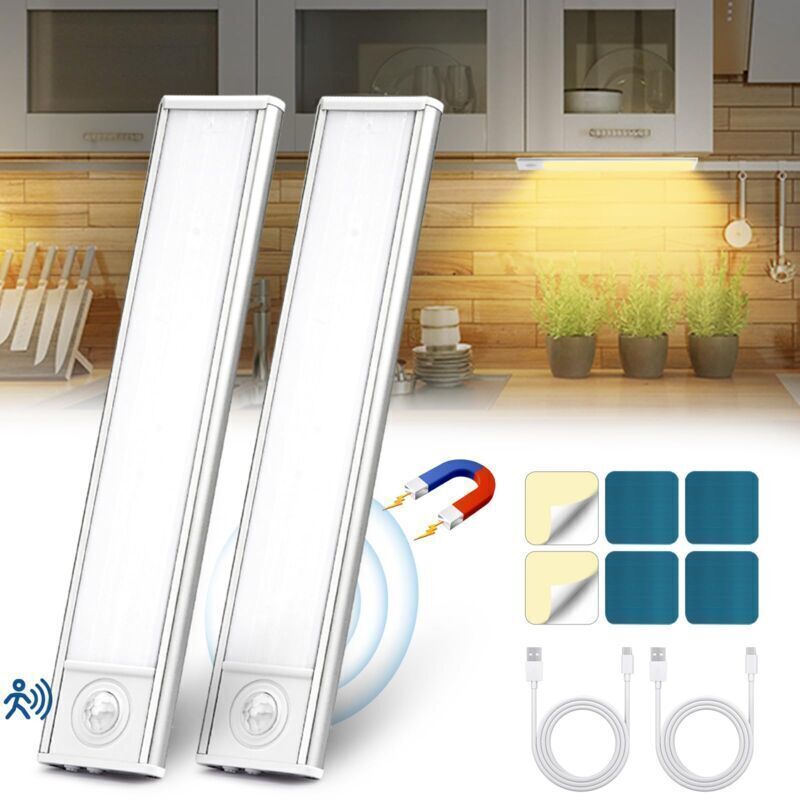 Éclairage LED de cuisine sans fil, rechargeable par USB, 6000K, à installer sous les meubles de cuisine, avec variateur magnétique et détecteur de