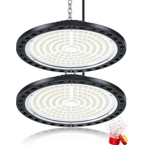 Eclairage LED Garage 100W 2 Pièces, 10000LM Super Brillant UFO Eclairage Atelier, IP65 Étanche Lampe LED Exterieur, 7000K Blanc Froid Plafonnier pour Garage, Entrepôt, Atelier, Sous-sol, Usine