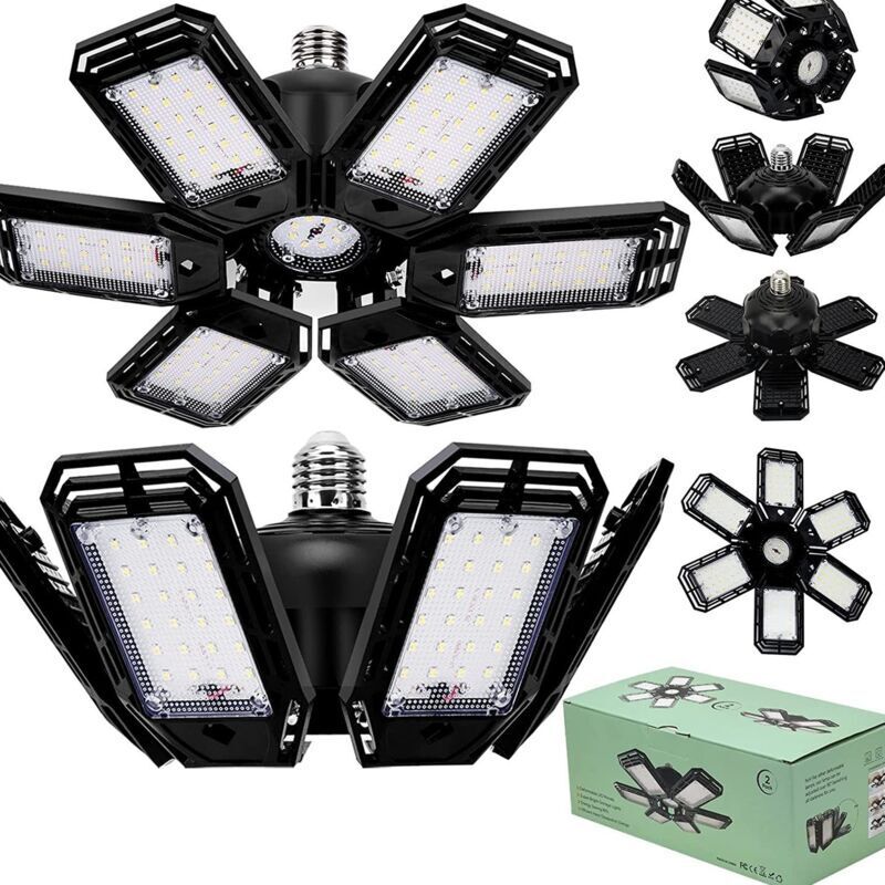 Éclairage LED Garage 180W 1 Pièce,E26 Lampe d'atelier Déformable à 6 Panneaux Ajustables 18500LM Super Brillant Plafonnier LED pour Garages, Sous