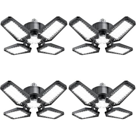 Eclairage LED Garage 4 Pièces 20W, 2000LM Lampe Plafonnier LED Garage avec 4+1 Panneaux Déformables 6500K E26/E27 Éclairage Atelier/Cave, Sous-sol (Équivalent à 120 W