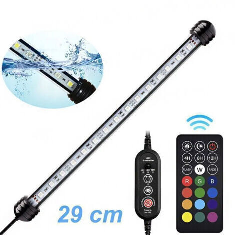 Éclairage LED RGB pour aquarium avec télécommande sans fil, étanche, 29 cm