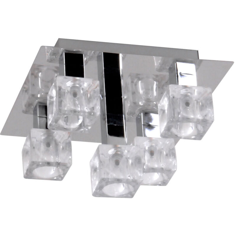 Plafonnier 5 flammes lampe de salon lampe de cuisine lampe design, spots cube en verre, 5x G4, LxlxH 23x23x16 cm
