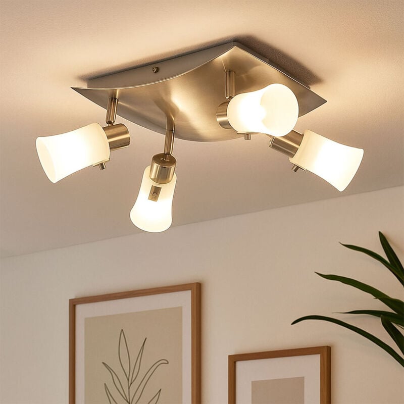 Plafonnier spot plafonnier réglable lampe de salon, verre nickel satiné, 4x G9, Lxl 28x24 cm Eglo 90402