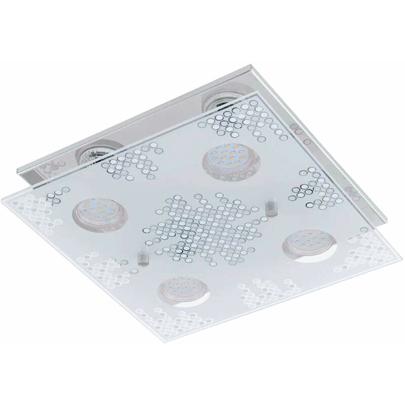 Eglo - Plafonnier chrome inox verre plafonnier carré, 4x GU10 led 4x 200 lumens blanc chaud, 29x29x8.5cm, salon salle à manger 75234