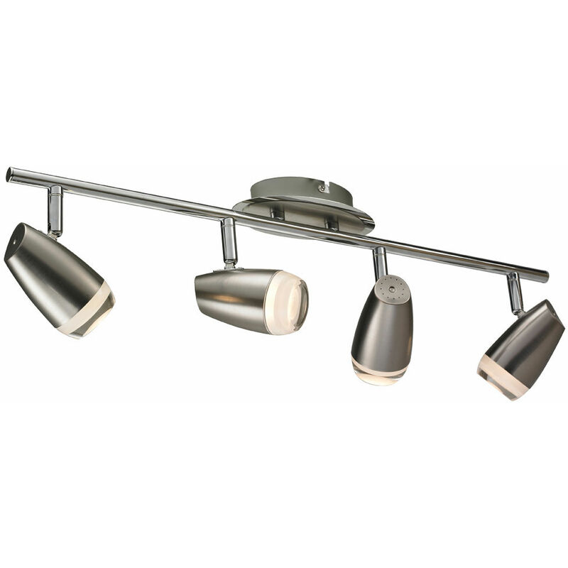Plafonnier plafonnier spot bande lumineuse salon, spots 4 flammes mobiles, acier chromé clair, 4x led 4W 320Lm 3000K, LxlxH 58x8x15,5cm