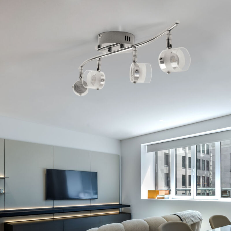 Plafonnier plafonnier spot lampe salon lampe spot strip, 4 spots flexibles, verre transparent argent satiné, 4x led 4W 300Lm blanc chaud, LxPxH