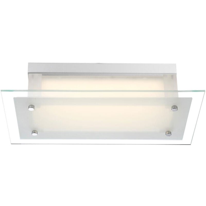 Plafonnier chromé lampe de salon plafonnier led luminaire de couloir verre satiné, métal, 10,8W 920lm blanc neutre, LxPxH 36x19x9,7 cm