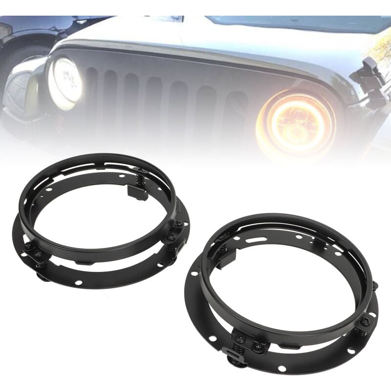 Ikodm - Eclairage pour voiture Lot de 2 anneaux de phare ronds de 7 pouces, support de montage de phare, anneau de retenue pour Wrangler Eclairage