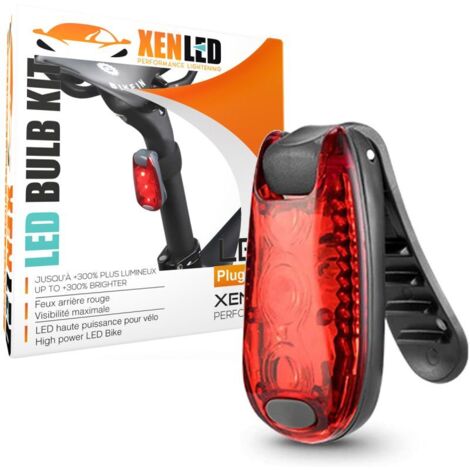 Eclairage Sécurité LED Vélo XenLed RB15, Piles x2 , étanche, 3 modes - Fixation Clips + Strip