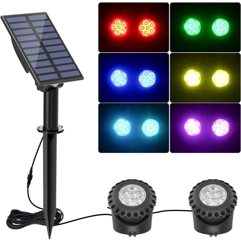 Eclairage Solaire de Bassin, rgb Eclairage Sous-marin avec IP68 Etanche, Changement de Couleur pour Jardin, Patio (2 en 1) [Classe énergétique a+]