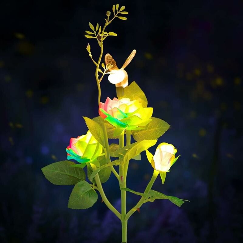 Éclairage solaire de jardin en forme de roses colorées pour extérieur lumière LED à changement de couleur éclairage extérieur en fibre optique pour