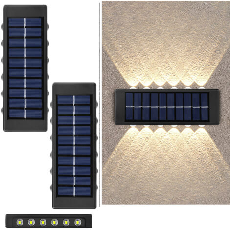 Éclairage solaire d'extérieur étanche pour clôture, idéal pour terrasses, escaliers, terrasses, vérandas et allées (lumière chaude - lot de 2)