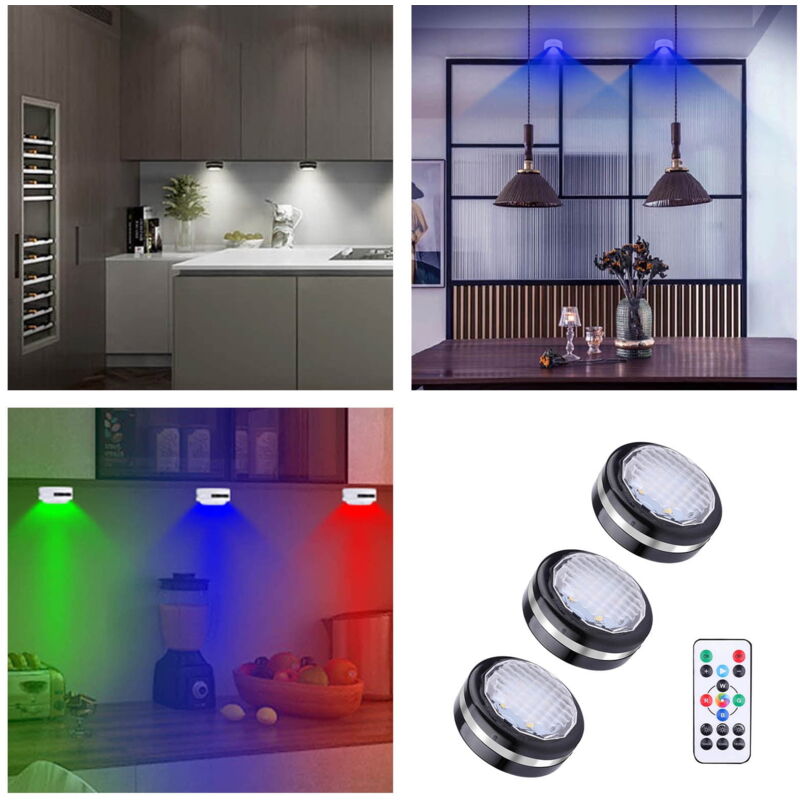 Feiyue - clairage sous meuble 16 led multicolores changeantes, à piles, à intensité variable, avec télécommande et minuterie
