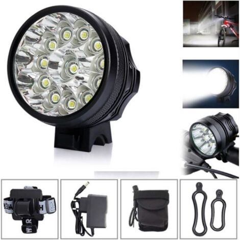 Eclairage Vélo - 9400 Lumens - 12xT6 LED - 3 Modes - Batterie - Noir