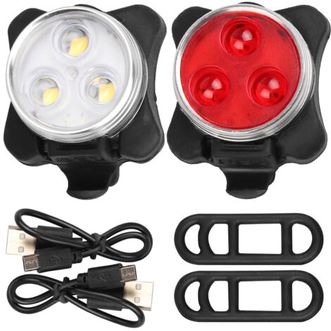 Éclairage vélo USB – Kit d'éclairage – Usage urbain et VTT – ABS – Rouge/Blanc