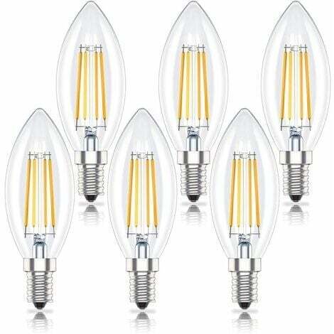Éclairez vos espaces avec une douceur chaleureuse grâce à notre Pack de 6 Ampoules Bougie LED E14 à Intensité Variable, 4W (Remplace 40W)