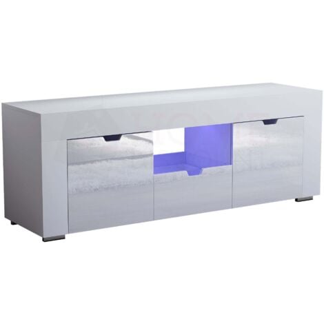 HOME DISCOUNT Eclipse LED TV-Schrank mit 2 Türen und 1 Schublade, modern, Hochglanz, Weiß