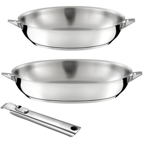 Eclipse - Lot de 2 poêles 24-28 cm inox finition miroir avec poignée amovible