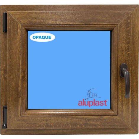 Eco-Blu – Fenêtre PVC 600x600mm chêne doré – Oscillo-battante tirant gauche – Verre dépoli – Isolation thermique et acoustique jusqu'à 45 dB