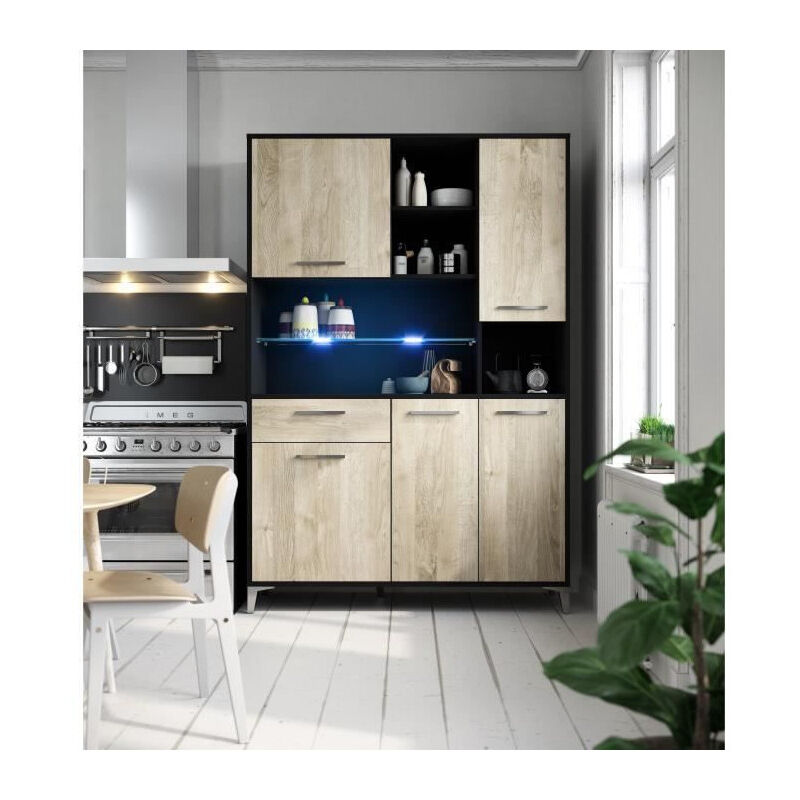 Les Tendances - eco Buffet de cuisine avec led l 120 cm - Decor chene et noir mat