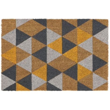 JVL Eco-Friendly Colour Pattern Latex Backed Coir Entrance Doormat 40x60cm, Geometric Design