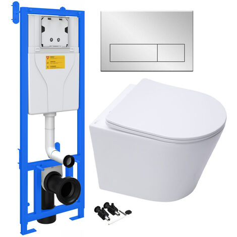 main image of "ECO Rimless Wall Hung Toilet Pan, Seat & Concealed Cistern Support Frame WC Unit"