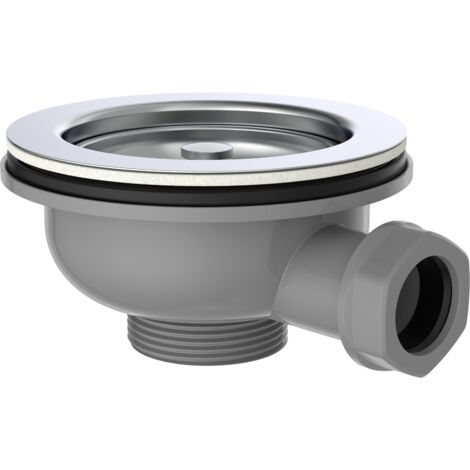 ECO-SAVE KS Korbventil, Grau, 1 1/2"AG, Edelstahl-Ventilkelch & Sieb Ø 114 mm, mit 1" Überlaufanschluss
