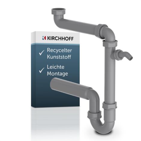 ECO-SAVE KS Raumspar-Spültisch-Röhrensiphon, Grau, 1 1/2"IG x 50 mm, mit 3/4" Geräteanschluss