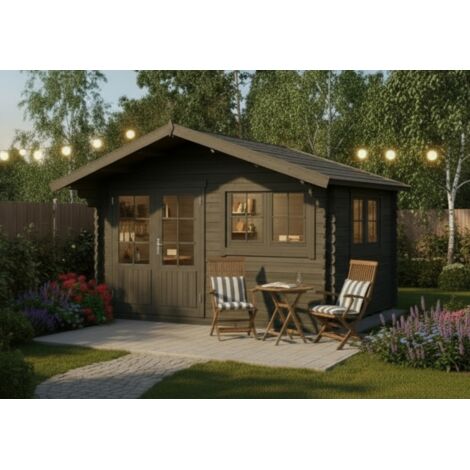 ECO Set - Abri de jardin Gabriel 400 x 300 cm gris Gris Imprégné, 34 mm Épaisseur paroi 435 367