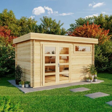 ECO Set - Abri de jardin Leandro imprégné Pinie Imprégné, 28 mm Épaisseur paroi 394 x 268 cm