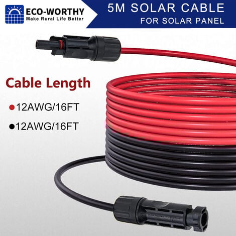 ECO-WORTHY 1 paio di cavi solari da 5 m Cavo di prolunga da 4 mm² per moduli solari pannello solare