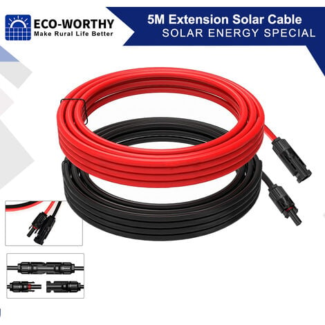 ECO-WORTHY 1 par de cables solares de 5 m Cable de extensión de 4 mm² para módulos solares panel solar