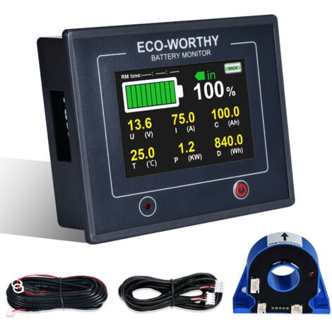 ECO-WORTHY 100V Digitaler LCD Batterie Monitor Berührbare Kapazität Voltmeter Analysator 200A