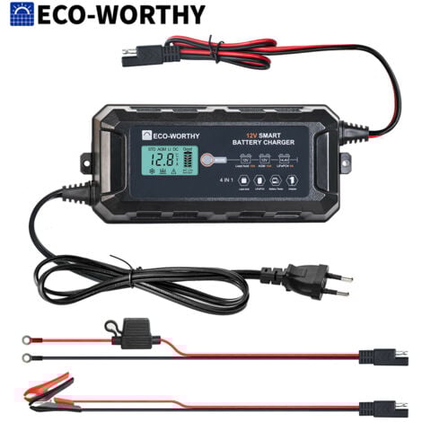 ECO-WORTHY 10A 12V Cargador de batería para batería de plomo LiFePO4 Coche Motocicleta