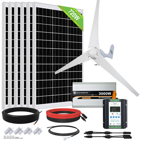 ECO-WORTHY 1120W Hybridsystem 400W Windgeneratoren & 6 Stück 120W Mono Solarpanel Solarmodul