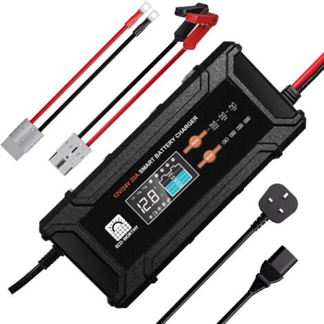 ECO-WORTHY 12V 20A /24V 10A Battery Charger Plug Automatic Smart with LCD Display for Lead Acid and Lithium (LiFePO4) Battery