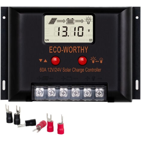 ECO-WORTHY 12V/24V 60A Solar-Laderegler mit LCD-Display für SLA/GEL/LI/FLD-Batterien, intelligenter Modul-Mehrfachladeschutz max 2000W für Wohnmobil/Haus/Bauernhof