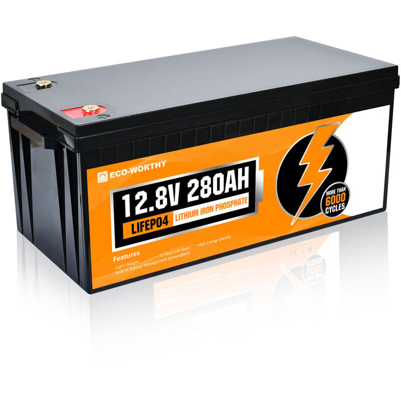 12V 280Ah LiFePO4 rechargeable lithium battery with 6000+ deep cycle and bms protection for solar systems, boats, solar panel kits and motor homes